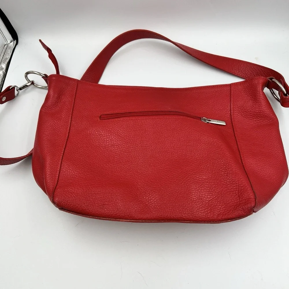 Red Pebbled Genuine Leather Hobo Zipper Shoulder Bag Purse Made in Italy